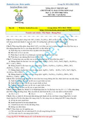 Đề tổng ôn lý thuyết Hóa học 12 năm 2017